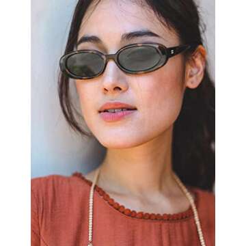 AIEYEZO Retro Oval Sunglasses for Women Fashion Small Oval Frame Sun Glasses 90s Vintage Style Shades (Leopard/Green)