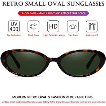 AIEYEZO Retro Oval Sunglasses for Women Fashion Small Oval Frame Sun Glasses 90s Vintage Style Shades (Leopard/Green)