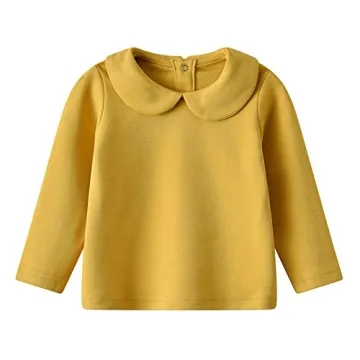 Toddler Kids Girls Boys Basic Peter Pan Collar Tee Shirt - Long Sleeve Blouse