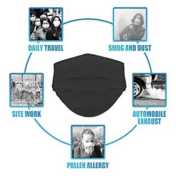 Black Disposable Face Masks - 50 PCS 3-Ply Earloop