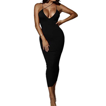 PRIMODA Women's Neon Spaghetti Strap Midi Club Dress