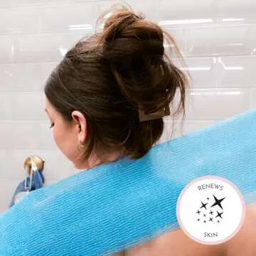 S&T INC. Back Scrubber for Shower, Exfoliating Body Scrubber or Bath Exfoliating Towel for Skin Care, 11.8 Inches x 35.4 Inches, Assorted Pink, 3 Pack