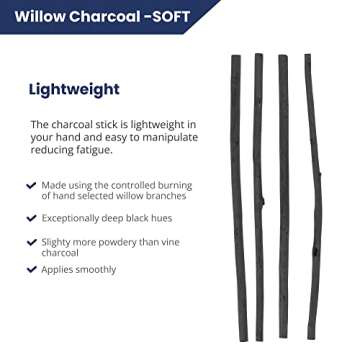 Pacific Arc Large Willow Charcoal Sticks - 4 Pack for Artists