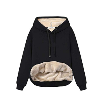 Haellun Women's Casual Winter Fleece Sherpa Pullover Hoodie - Black X-Small