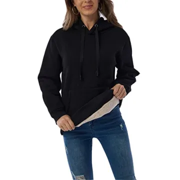 Haellun Women's Sherpa Pullover Hoodie - Black XS