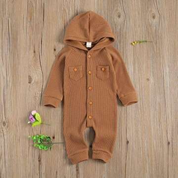Ynibbim Winter Newborn Baby Boy Girl Solid Romper Unisex Infants Hooded Outfit Clothes Waffle Cotton...