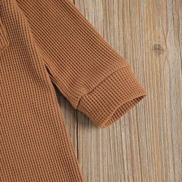 Ynibbim Winter Newborn Baby Boy Girl Solid Romper Unisex Infants Hooded Outfit Clothes Waffle Cotton Button Jumpsuits (Khaki, 3-6 Months)