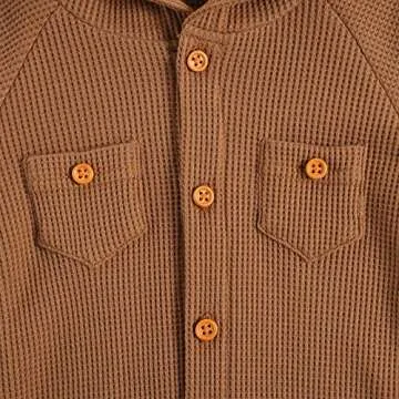 Ynibbim Winter Newborn Baby Boy Girl Solid Romper Unisex Infants Hooded Outfit Clothes Waffle Cotton Button Jumpsuits (Khaki, 3-6 Months)