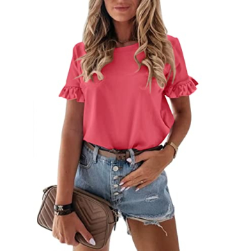 PRETTYGARDEN Women's Short Sleeve Ruffle Tee - Casual Summer Must-Have