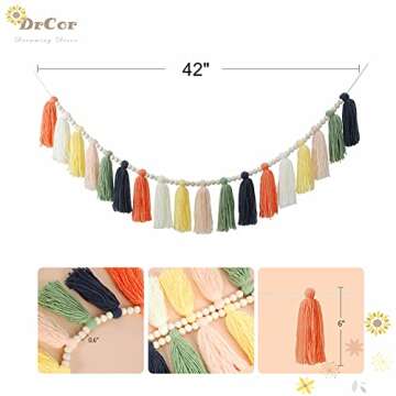 DrCor Pastel Tassel Garland Colorful Rainbow Tassel Fiesta Easter Wall Hanging Nursery Decor for Spr...