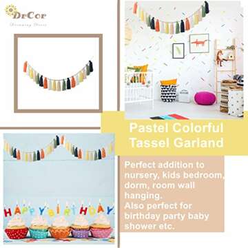 DrCor Pastel Tassel Garland Colorful Rainbow Tassel Fiesta Easter Wall Hanging Nursery Decor for Spring Classroom Party Kids Bedroom Birthday Wedding Baby Shower Decoration
