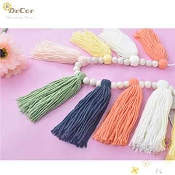 DrCor Pastel Tassel Garland Colorful Rainbow Tassel Fiesta Easter Wall Hanging Nursery Decor for Spring Classroom Party Kids Bedroom Birthday Wedding Baby Shower Decoration