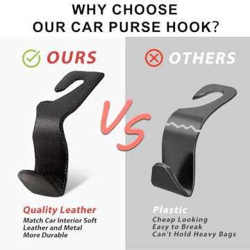 DPKIKO Car Headrest Hooks, 2 Pack Leather Car Purse Holder, Car Back Seat Headrest Hooks Holder for Purse Coats Umbrellas Grocery Bags Handbag