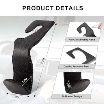DPKIKO Car Headrest Hooks, 2 Pack Leather Car Purse Holder, Car Back Seat Headrest Hooks Holder for Purse Coats Umbrellas Grocery Bags Handbag