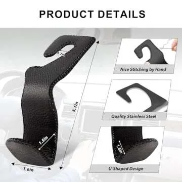 DPKIKO Car Headrest Hooks, 2 Pack Leather Car Purse Holder, Car Back Seat Headrest Hooks Holder for Purse Coats Umbrellas Grocery Bags Handbag