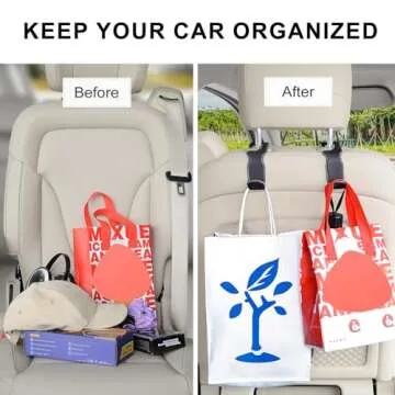 DPKIKO Car Headrest Hooks, 2 Pack Leather Car Purse Holder, Car Back Seat Headrest Hooks Holder for Purse Coats Umbrellas Grocery Bags Handbag