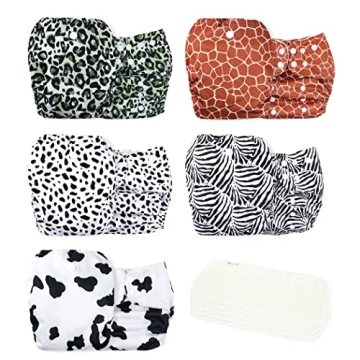 Wegreeco Cloth Diapers 5 Pack with 5 Inserts, Washable Cloth Diapers for Babies, One Size Adjustable...