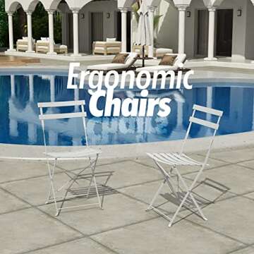 Pyramid Home Decor 2 Piece Outdoor Bistro Chair Set - Foldable Outdoor Chairs Set of 2 - Premium Steel Small Patio Chairs, White
