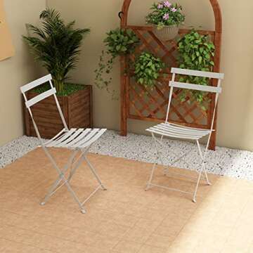 Pyramid Home Decor 2 Piece Outdoor Bistro Chair Set - Foldable Outdoor Chairs Set of 2 - Premium Steel Small Patio Chairs, White