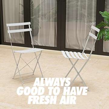 Pyramid Home Decor 2 Piece Outdoor Bistro Chair Set - Foldable Outdoor Chairs Set of 2 - Premium Steel Small Patio Chairs, White