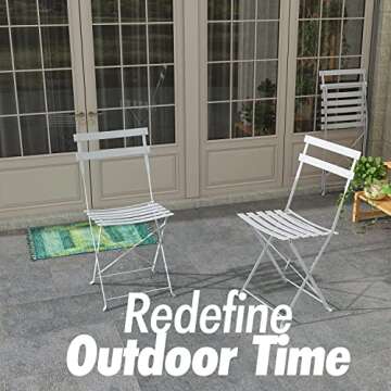 Pyramid Home Decor 2 Piece Outdoor Bistro Chair Set - Foldable Outdoor Chairs Set of 2 - Premium Steel Small Patio Chairs, White