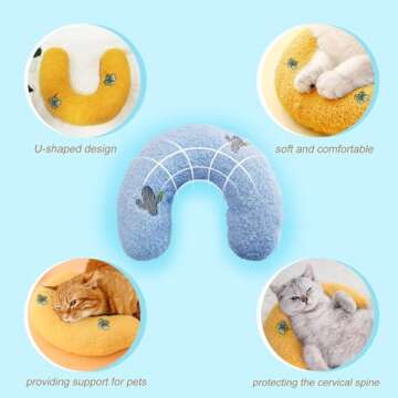 Whimsicalfox Cat Pillow for Indoor Cats, Ultra Soft Fluffy Cat Calming Pillow, Half Donut Cuddler with Cute Embroidery Pattern Providing Support of Pet Neck, Machine Washable