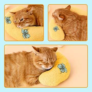 Whimsicalfox Cat Pillow for Indoor Cats, Ultra Soft Fluffy Cat Calming Pillow, Half Donut Cuddler with Cute Embroidery Pattern Providing Support of Pet Neck, Machine Washable