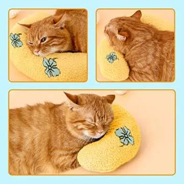 Whimsicalfox Cat Pillow for Indoor Cats, Ultra Soft Fluffy Cat Calming Pillow, Half Donut Cuddler with Cute Embroidery Pattern Providing Support of Pet Neck, Machine Washable