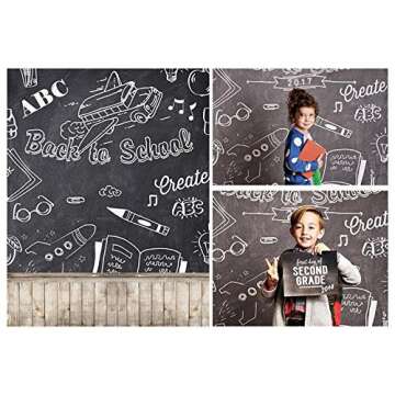 Laeacco 3x5ft Back to School Backdrop Vintage Wood Floor Rustic Blackboard Photography Background Ch...