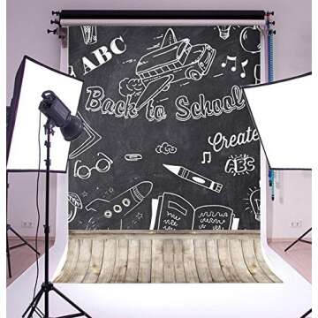 Laeacco 3x5ft Back to School Backdrop Vintage Wood Floor Rustic Blackboard Photography Background Chalk Letters Back to School Theme Party Decoration Banner Classroom Students Portrait Photo Studio