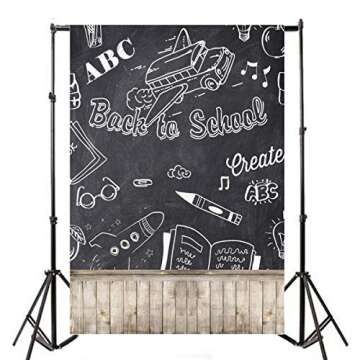 Laeacco 3x5ft Back to School Backdrop Vintage Wood Floor Rustic Blackboard Photography Background Chalk Letters Back to School Theme Party Decoration Banner Classroom Students Portrait Photo Studio