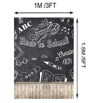 Laeacco 3x5ft Back to School Backdrop Vintage Wood Floor Rustic Blackboard Photography Background Chalk Letters Back to School Theme Party Decoration Banner Classroom Students Portrait Photo Studio