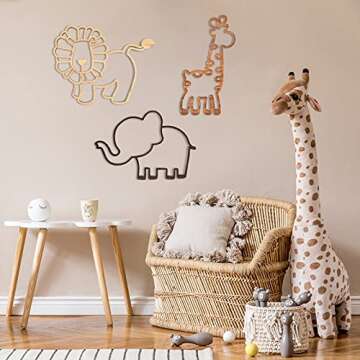 Nursery Wall Decor 3 Pieces Jungle Theme Nursery Decor Wooden Animal Wall Decor Woodland Safari Wall Decor with Glue Points for Bedroom Decor (Lion, Elephant, Giraffe)