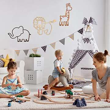Nursery Wall Decor 3 Pieces Jungle Theme Nursery Decor Wooden Animal Wall Decor Woodland Safari Wall Decor with Glue Points for Bedroom Decor (Lion, Elephant, Giraffe)