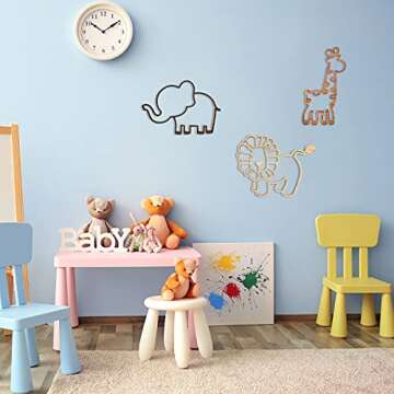 Nursery Wall Decor 3 Pieces Jungle Theme Nursery Decor Wooden Animal Wall Decor Woodland Safari Wall Decor with Glue Points for Bedroom Decor (Lion, Elephant, Giraffe)