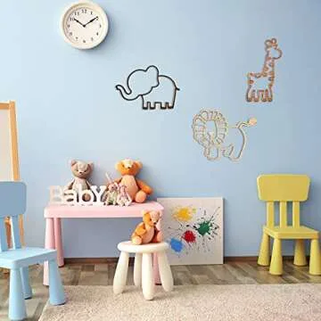 Nursery Wall Decor 3 Pieces Jungle Theme Nursery Decor Wooden Animal Wall Decor Woodland Safari Wall Decor with Glue Points for Bedroom Decor (Lion, Elephant, Giraffe)