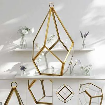 Kimdio Geometric Terrarium Clear Glass Tabletop Planter Air Plant Holder Display for Succulent Fern Moss Air Plants Holder Miniature Outdoor Fairy Garden DIY Gift