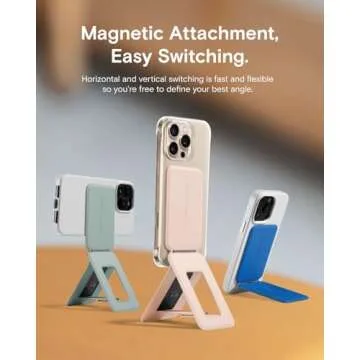 MOFT Phone Stand, Magnetic Phone Tripod Stand Stain-Resistant MOVAS Leather & Angle Adjustment & Strong Magnets Tripod for iPhone 16/15/14/13/12 (Included Metal Ring)-Peach Pink