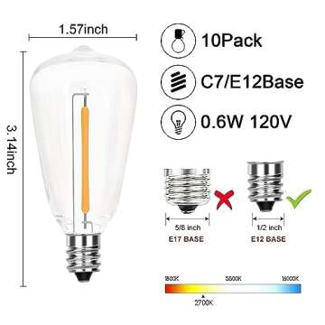 GOOTHY 10 Pack LED Replacement Light Bulbs, LED E12 Candelabra Base Edison Bulbs for ST38 Outdoor Pa...