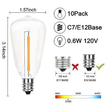 GOOTHY 10 Pack LED Replacement Light Bulbs, LED E12 Candelabra Base Edison Bulbs for ST38 Outdoor Pa...