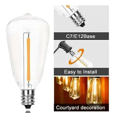 GOOTHY 10 Pack LED Replacement Light Bulbs, LED E12 Candelabra Base Edison Bulbs for ST38 Outdoor Patio String Lights, 0.6W Shatterproof Energy-Saving LED Bulbs, Dimmable, Warm White