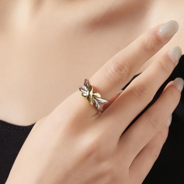 DNSWEZ Two Tone Intertwined Crossover Statement Ring