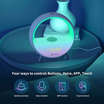 Dekala Arches Sunrise Alarm Clock with 15W Fast Wireless Charging, Sunset White Noise Sound Machine Smart Ambient Lamp Gradual Sunrise App & Touch Control Support 2.4G WiFi