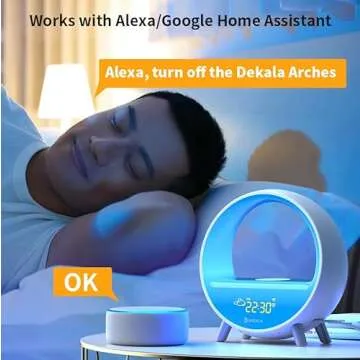 Dekala Arches Sunrise Alarm Clock with 15W Fast Wireless Charging, Sunset White Noise Sound Machine Smart Ambient Lamp Gradual Sunrise App & Touch Control Support 2.4G WiFi