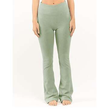 Faleave Women's Oversized 2 Piece Outfits Reversible Long Sleeve Tops High Waisted Flared Pants Lounge Sets Tracksuit(PeaGreen-M)