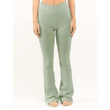 Faleave Women's Oversized 2 Piece Outfits Reversible Long Sleeve Tops High Waisted Flared Pants Lounge Sets Tracksuit(PeaGreen-M)