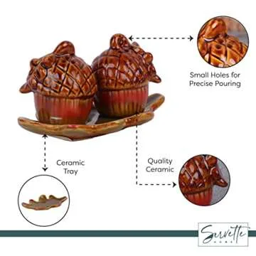 Acorn - Fall Salt and Pepper Shaker set with Leaf Shaped Tray