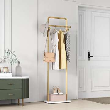 TIEOU Gold Clothes Rack with Shelf, Gold Clothing Racks for Boutiques, Free-Standing Garment Rack fo...