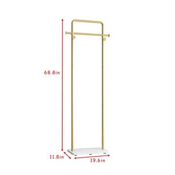 TIEOU Gold Clothes Rack with Shelf, Gold Clothing Racks for Boutiques, Free-Standing Garment Rack for Hanging Clothes,Gold Coat Rack, Small Metal Clothes Rack Heavy Duty, Industrial Clothing Rack Gold