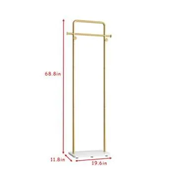 TIEOU Gold Clothes Rack with Shelf, Gold Clothing Racks for Boutiques, Free-Standing Garment Rack for Hanging Clothes,Gold Coat Rack, Small Metal Clothes Rack Heavy Duty, Industrial Clothing Rack Gold